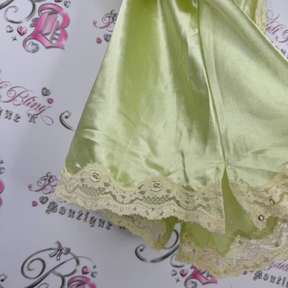 Seduction tank top silky satiny lime green pastel with beige gold sequin lace - Picture 4 of 7